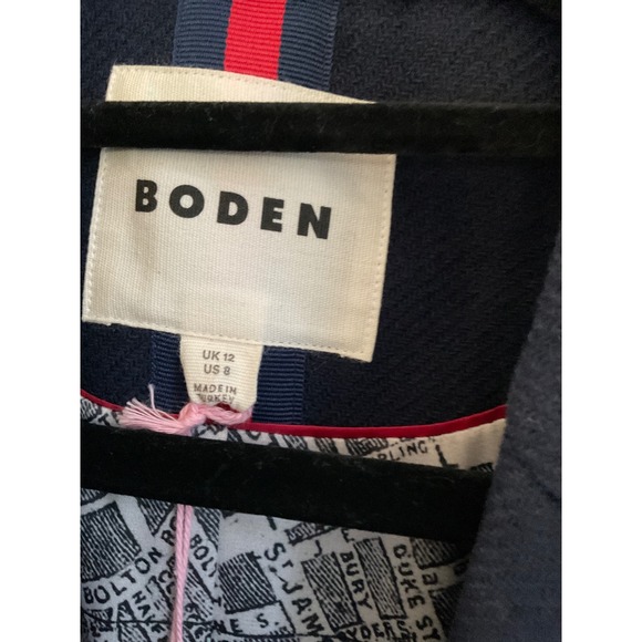 Boden Colour Block Wool Blend Coat Navy Blue Camel Colorblock Wool Coat 8 Nwt - Picture 6 of 7